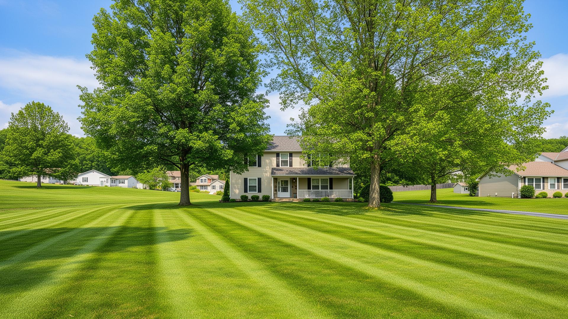 Freshly mowed residential lawn with mowing stripes